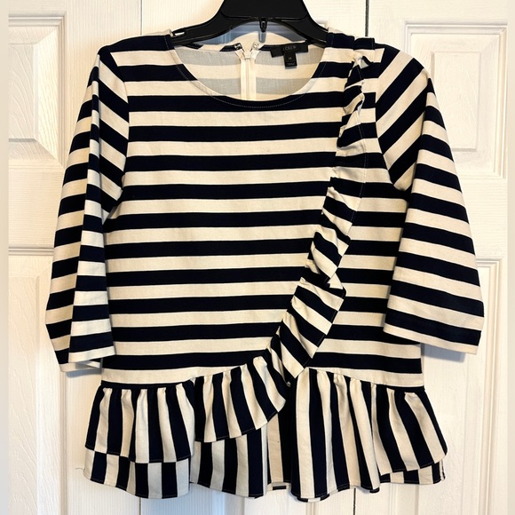 J.Crew Striped Ruffle Peplum Blouse - Picture 1 of 6